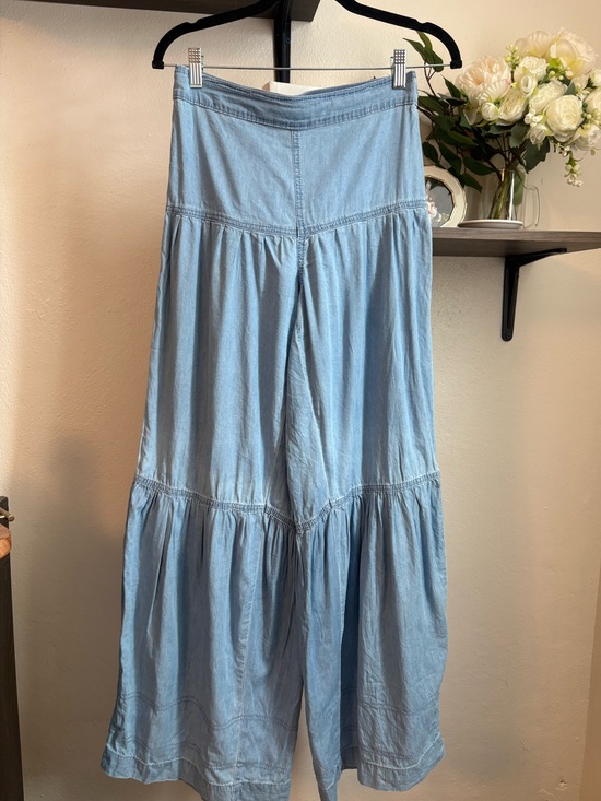 Sincerly Jules Dresses & Skirts - Sincerely Jules Blue Wide Leg Chambray Tiered Flowy Boho Pants Size S